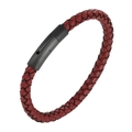 Minimalist red braided leather bracelet for men and women with matte black clasp - 18.5cm (Inner Circumference) / Fuschia