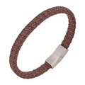 Bracelet tressé en cuir marron pour homme avec fermoir magnétique en métal brossé - 20.5CM / Café Boucle Argent