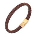 Bracelet pour hommes en cuir tressé marron foncé avec fermoir magnétique doré - 20.5CM / Café Boucle Or