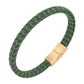 Bracelet en cuir tressé vert et gris foncé avec fermoir magnétique en acier doré brillant - 20.5CM / Sangle verte avec boucle dorée