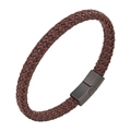 Bracelet tressé en cuir marron foncé pour homme avec fermoir magnétique noir élégant - 20.5CM / Café Boucle Noir