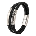 Men's multilayer braided black leather bracelet featuring a vintage gothic cross charm - 20.5CM / Black (Silver Buckle)