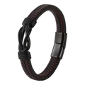 Men's retro punk braided leather bracelet with black infinity charm and magnetic clasp - 20.5cm / Coffee-Black