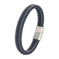 Pulsera para hombre de cuero azul trenzado con hilo de acero y cierre magnético - 18.5cm / Negro