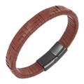Brown multi-layer braided leather bracelet with black magnetic clasp for men - 20.5cm / Brown