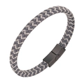 Bracelet tressé bicolore gris et blanc cassé avec fermoir magnétique noir pour hommes - 20.5CM / Blanc Boucle Noir