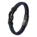 Men's braided leather bracelet with infinity knot design and black magnetic clasp - 20.5cm / Blue-Black