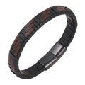 Men's multi-layer braided leather bracelet with black and brown leather and magnetic clasp - 20.5cm / Black and Coffee Mixed