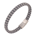 Bracelet tressé pour homme avec fermoir magnétique en cuir tissé gris foncé et gris clair - 20.5CM / Blanc Boucle Argent