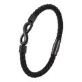 Men's black braided leather infinity bracelet with matte black magnetic cylinder clasp - 19cm / Black