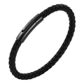 Minimalist black braided leather bracelet for men featuring a matte black magnetic clasp - 19cm / Black