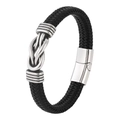 Men's black braided leather bracelet with infinity knot and magnetic steel clasp - 20.5cm / Steel