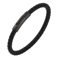 Minimalist black braided leather bracelet for men featuring a matte black magnetic clasp - 20.5cm / Black