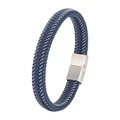 Pulsera de hombre en cuero trenzado azul marino con hilo de acero y cierre magnético - 18.5cm / Azul