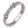 Vintage braided dragon claw leather bracelet with silver magnetic clasp and crackle texture - 19cm / Off White