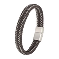 Pulsera para hombre de cuero trenzado con hilo de acero y cierre magnético plata - 18.5cm / Café