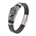Men's retro stainless steel leather bracelet featuring a detailed wolf head sculpture - 19 / Dragon
