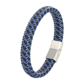 Pulsera de cuero trenzado azul y negro con detalles en acero y hebilla de plata - 18.5cm / Azul + Negro
