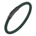 Minimalist dark green braided leather bracelet with a matte black metal magnetic clasp - Dark Green