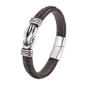 Herenarmband van donkerbruin gevlochten leer met oneindigheidsknoop en magnetische sluiting - koffiekleur