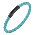 Braided leather bracelet in sky blue with matte black magnetic clasp for men - Lake Blue