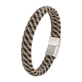 Pulsera de cuero trenzado para hombre en negro y marrón con cierre magnético plateado - 18.5cm / Beige Y Negro