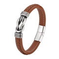 Bruine gevlochten leren herenarmband met oneindigheidsknoop en zilveren magneetsluiting - Bruin