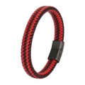 Men's woven leather bracelet with red and black sixteen-strand braid and matte magnetic clasp - 20.5cm / Black & Red Leather & Black Clasp