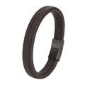 Men's braided dark brown leather bracelet with a matte black magnetic clasp - 20.5cm / Coffee Leather & Black Clasp