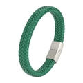 Braided emerald green leather bracelet for men with magnetic metal clasp closure - 20.5cm / Green Leather & White Clasp