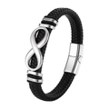 Men's black braided leather bracelet with silver infinity symbol and magnetic clasp - 19cm / Steel
