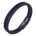 Bracciale a doppio strato in pelle intrecciata blu navy con chiusura magnetica nera opaca - Blu