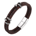 Retro red-brown braided leather bracelet with silver textured dragon claw accents - 19cm / Red Brown
