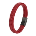 Braided dark red leather bracelet with a matte black magnetic stainless steel clasp - 20.5cm / Dark Red Leather + Black Clasp