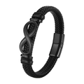 Men's black braided leather bracelet featuring a matte black infinity symbol charm - 19cm / Black