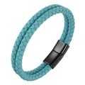 Bracciale doppio in pelle intrecciata blu tiffany con chiusura magnetica in metallo nero - Blu lago