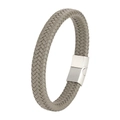 Braided grey leather bracelet with a matte silver magnetic steel clasp for men - 20.5cm / Grey Leather & White Clasp