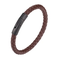 Dark brown braided leather bracelet featuring a matte black magnetic metal clasp - 19cm / Coffee