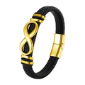 Braided black leather bracelet for men with golden infinity symbol and magnetic clasp - 19cm / Gold