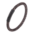 Men's retro braided leather bracelet with a matte black magnetic metal clasp - 19cm / Retro Light Brown