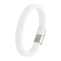 Men's sixteen-strand white braided leather bracelet with matte silver metal buckle - 20.5cm / White Leather & White Clasp