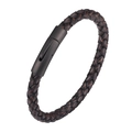 Bracciale da uomo in pelle intrecciata testa di moro e nera con chiusura in metallo - Marrone Scuro Retrò