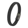 Minimalist black braided leather bracelet featuring a matte black magnetic metal clasp - Black With Black Clasp / 19cm