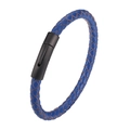Bracciale da uomo in pelle intrecciata blu con chiusura magnetica in metallo nero opaco - Blu