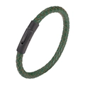 Bracciale intrecciato in pelle verde scuro da uomo con chiusura magnetica nera opaca - Verde