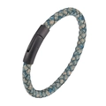 Bracciale intrecciato in pelle blu e beige da uomo con chiusura magnetica nera opaca - Blu Retrò