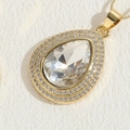 Collana lussuosa bohémien placcata oro 14K con pendente in zircone a forma di pera - Goccia Zirconia Bianca