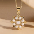 Golden star pendant necklace with white pearls and multicolored zircon gemstones - Snowflake Pearl (XL3508-1)