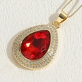 Collana stile boho con gemma rossa a goccia e catena placcata in oro 14 carati - Rosso