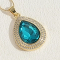 Collana boho placcata oro 14K con ciondolo a goccia blu e alone di zirconi - Zircone Blu